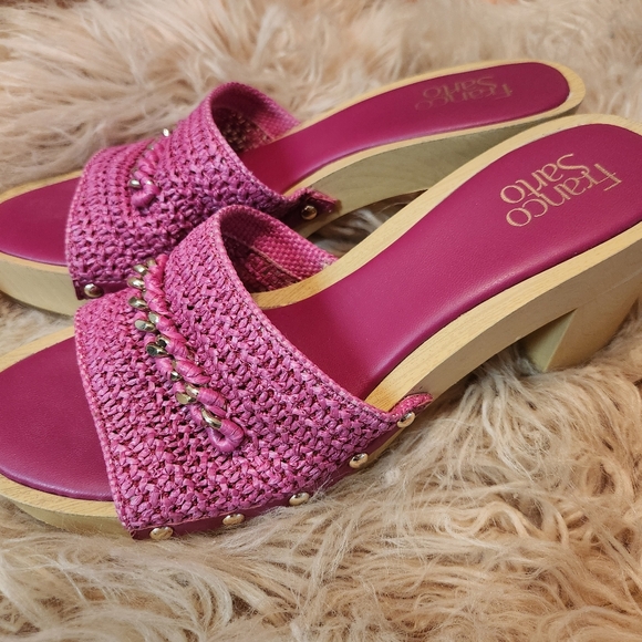 Franco Sarto Woven Pink Capri Clog Slide Wooden Platform Wedge Sandal Slip On 10 - Picture 8 of 15